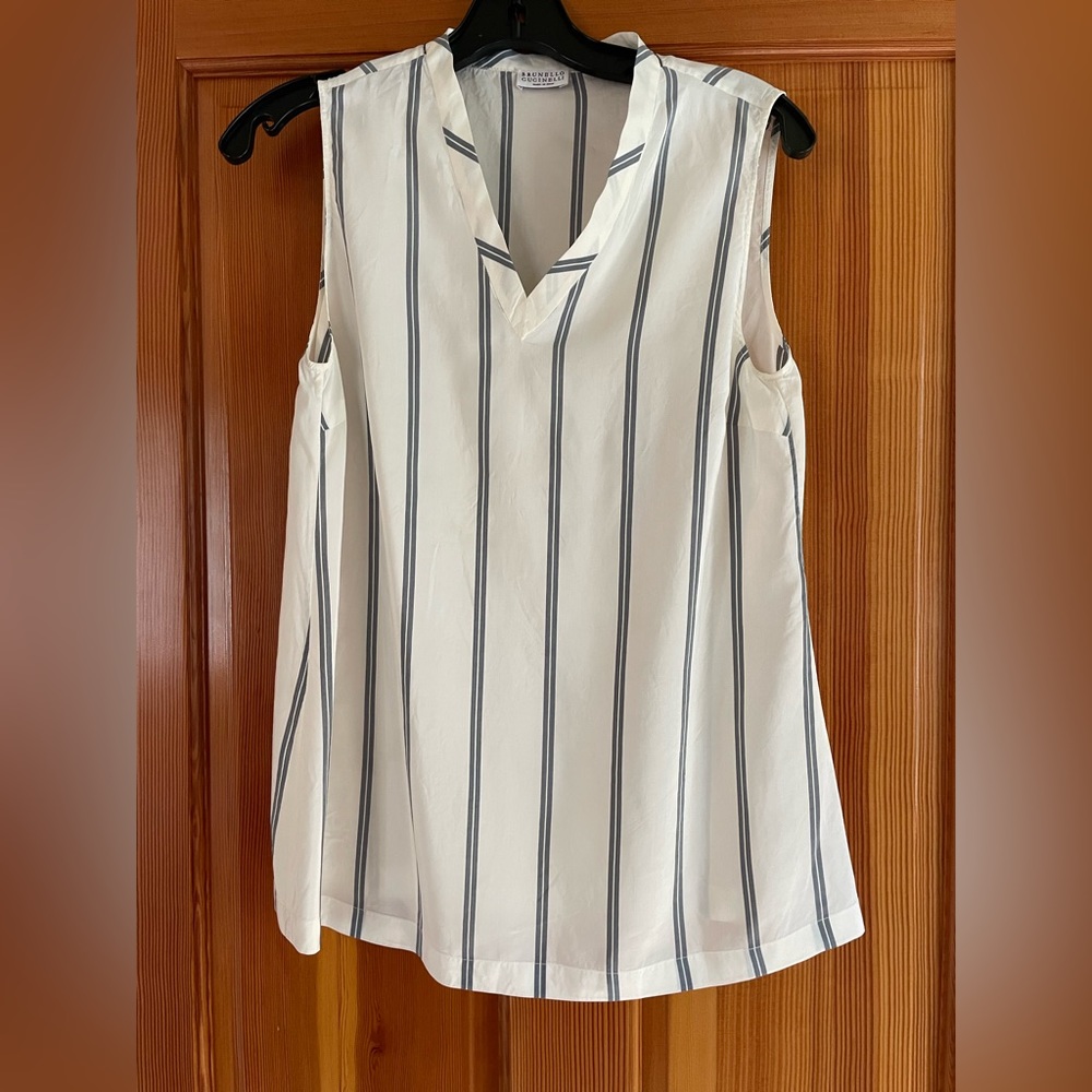 Brunello Cucinelli Classic V-Neck Silk Tank Top With Monili Beading